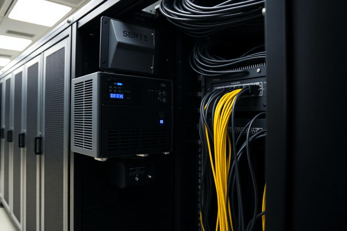 Network rack with power equipment and organised cable runs
